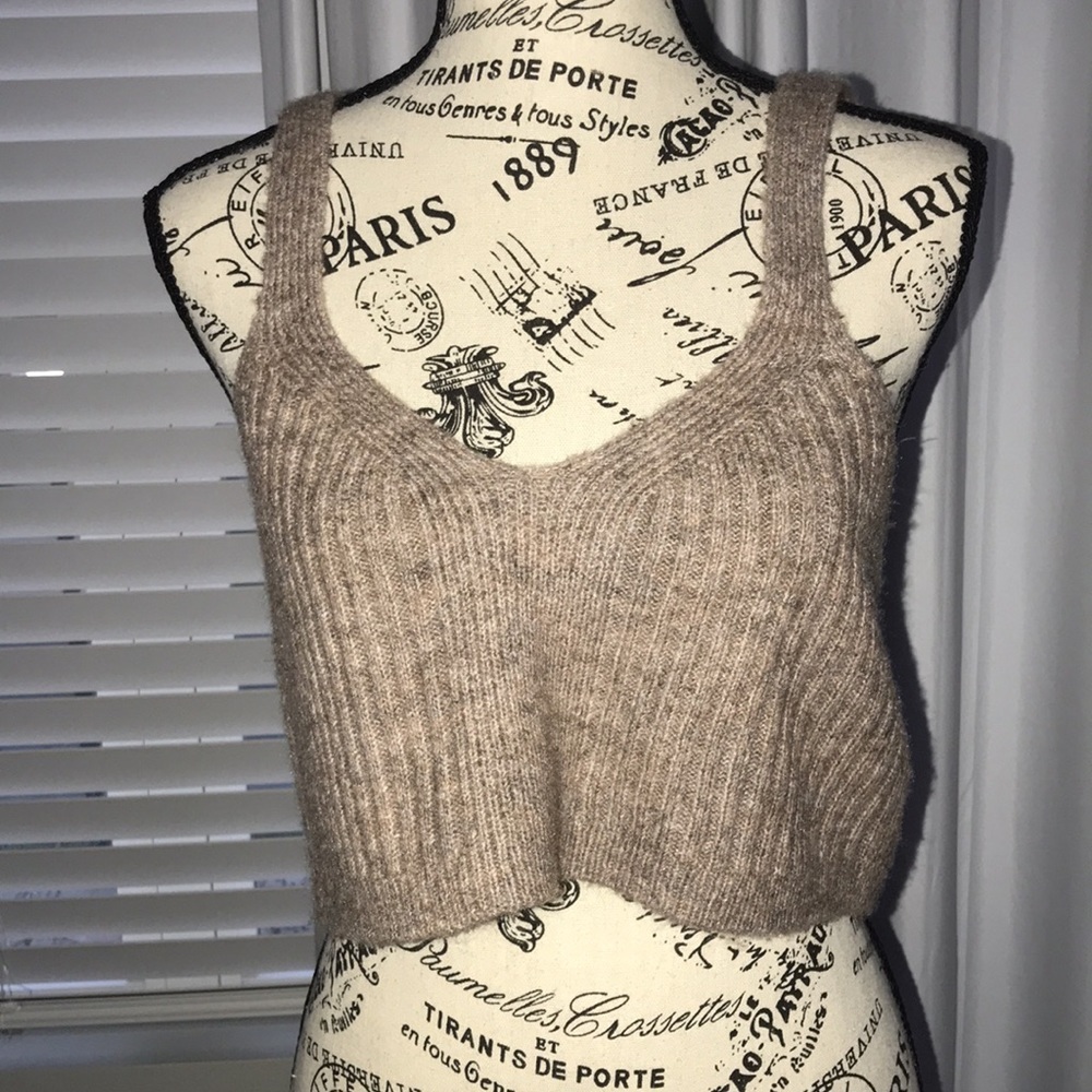 Boho Fuzzy Crop Top Tan Brown Xl - Picture 3 of 4